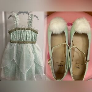 Disney X Janie & Jack Tinker Bell Dress SZ 7 + Ballet Flat SZ 13 SET